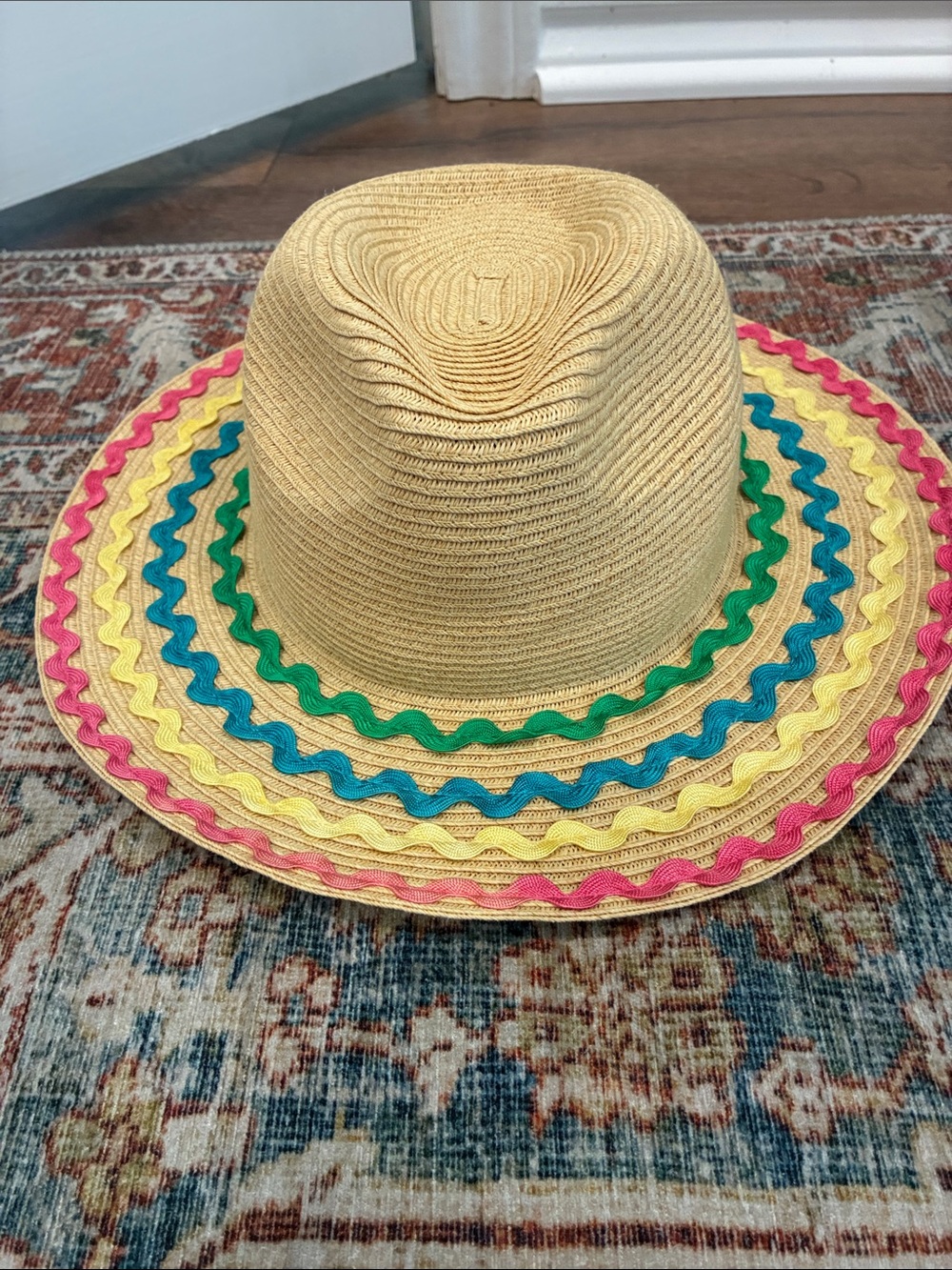 San Diego Hat Company Kids Straw Sun Hat with Pink, Yellow & Teal Trim